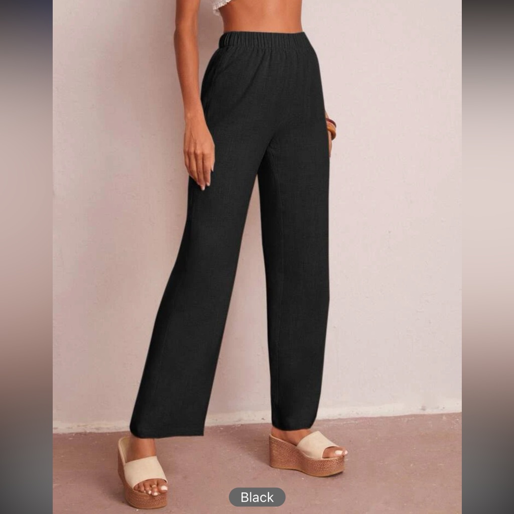 Solid Elastic Loose Pants